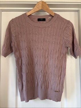 Cable Knit Short-Sleeve Sweater - Dusty Rose